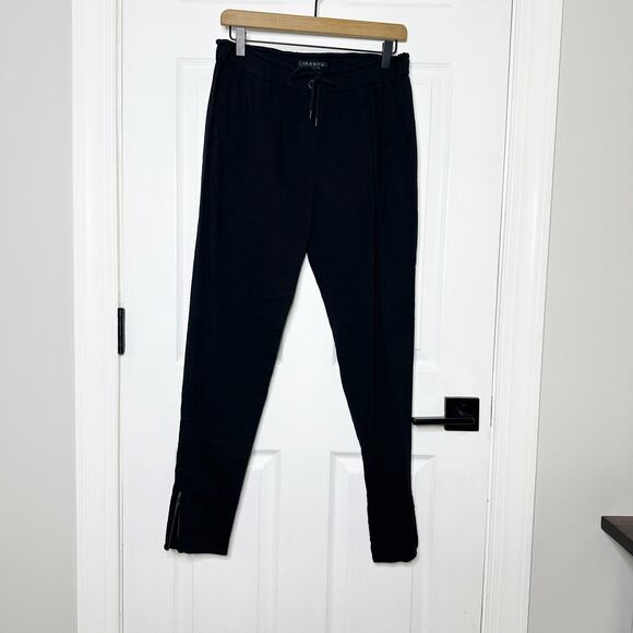 Theory Rhodri Linen Blend Black Casual Ankle Zip Pants Womens Size Medium - Picture 2 of 6